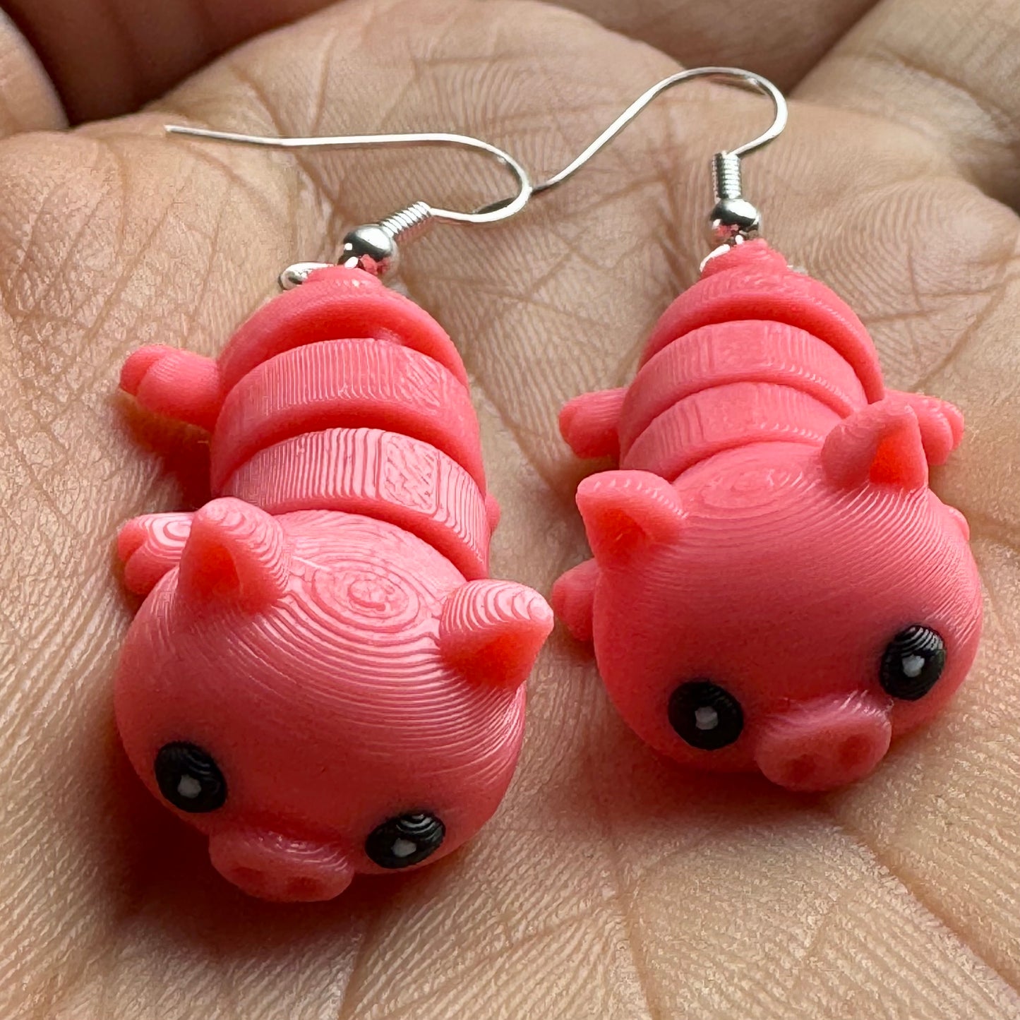 Wiggly Pig Earrings β Lightweight, Fidgety, 3D Printed