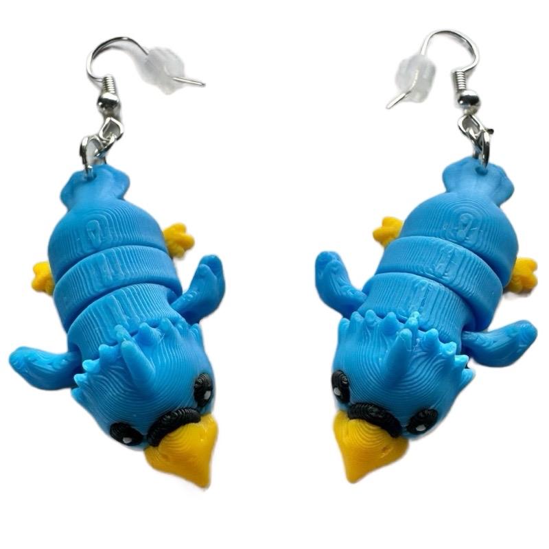 Wiggly Bird Earrings – Lightweight, Fidgety, 3D Printed