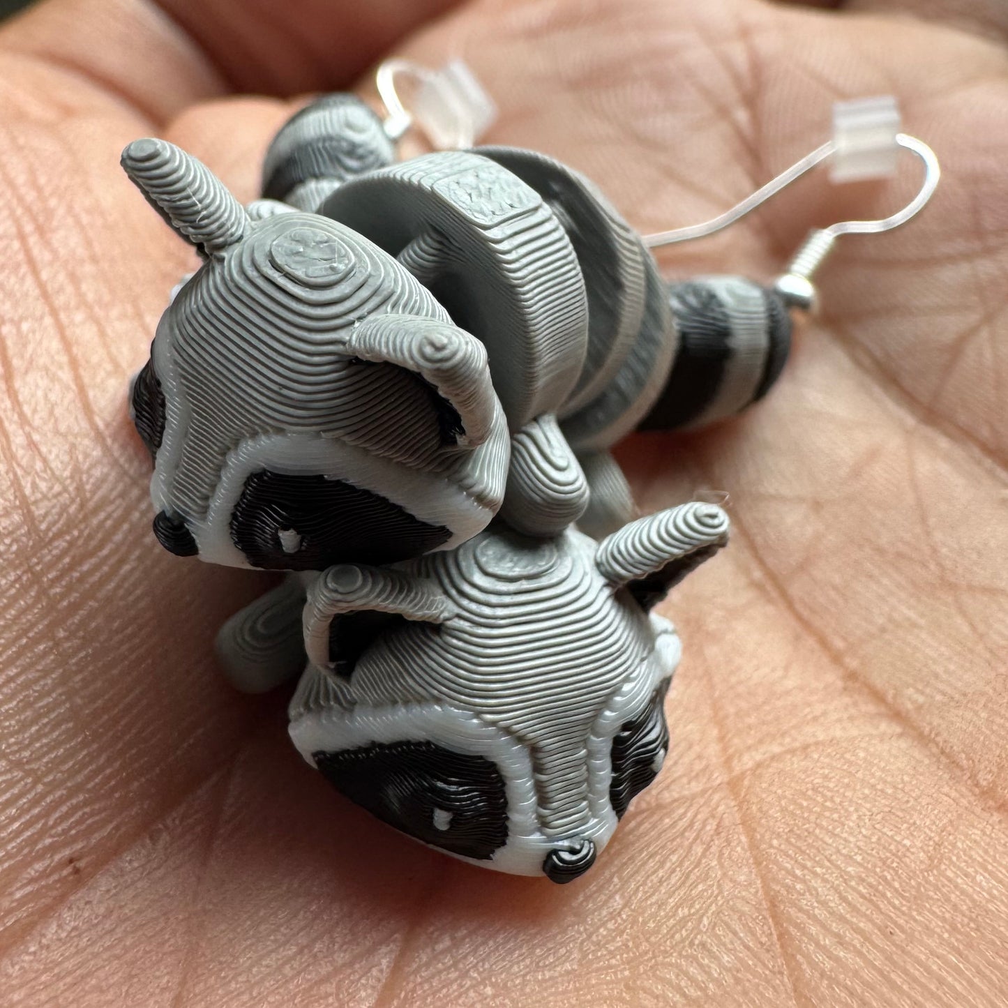 Wiggly Raccoon Earrings – Lightweight, Fidgety, 3D Printed