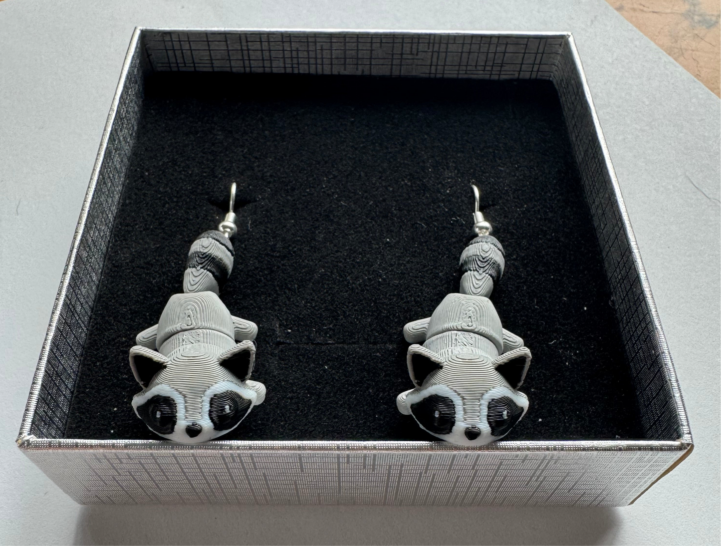 Wiggly Raccoon Earrings – Lightweight, Fidgety, 3D Printed