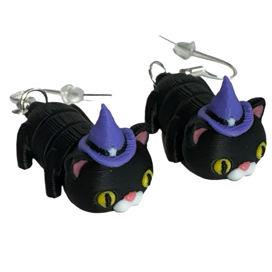 Wizard Cat Earrings – Lightweight, Fidgety, 3D Printed