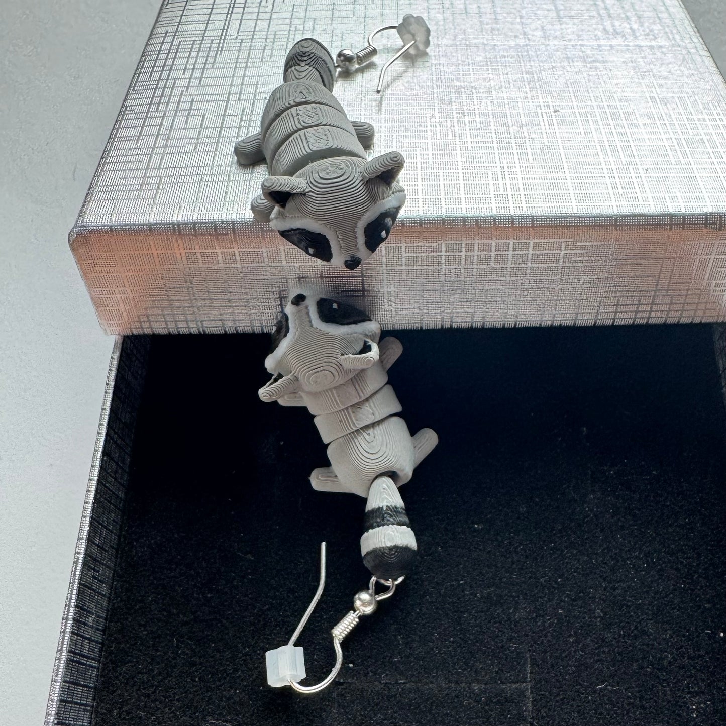 Wiggly Raccoon Earrings – Lightweight, Fidgety, 3D Printed